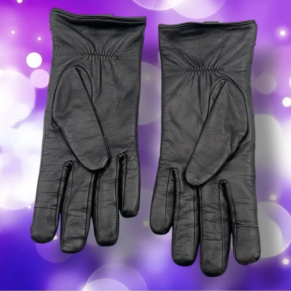 Michael Michael Kors Quilted Black Leather Gloves with Gold Detail